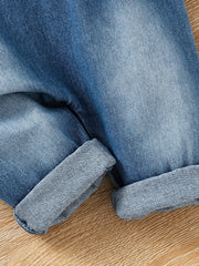 Baby Boys Casual Cloud And Sun Embroidered Denim Overalls Summer Baby Clothes