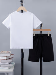Boy's Cartoon Face Letter Print 2pcs Set Halloween Style Casual Outfits