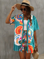 Boho Striped Graphic Print Vacation Two piece Set Blouse & Shorts