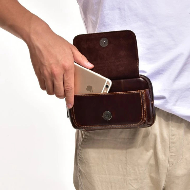 Leather Waist Packs Men Women Small Waist Bag 5.5 inch Waist Belt Pack 6 inch Ph