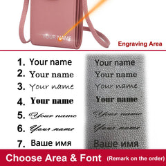 Mini Female Shoulder Bags with Phone Pocket, Custom Name Engraving