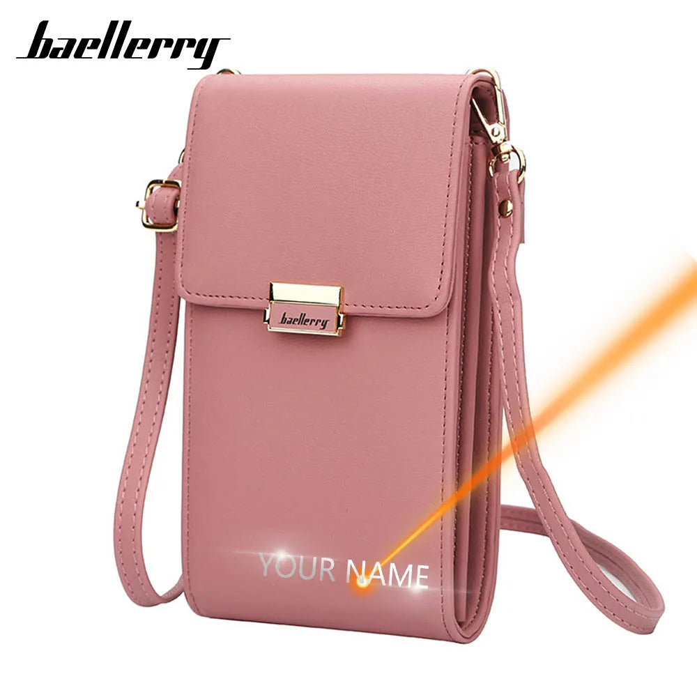 Mini Female Shoulder Bags with Phone Pocket, Custom Name Engraving
