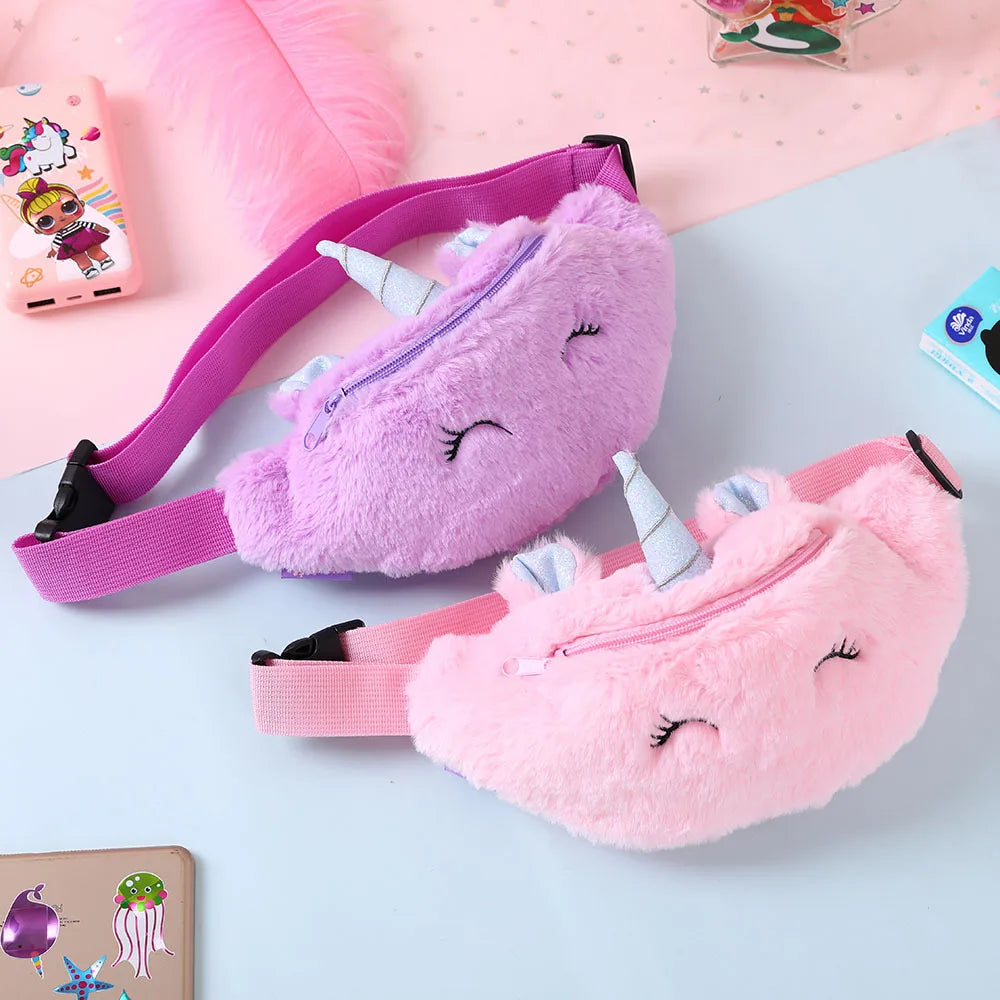 Unicorn Girls Waist Bag Kids Fanny Pack Cartoon Fur Women Belt Bag