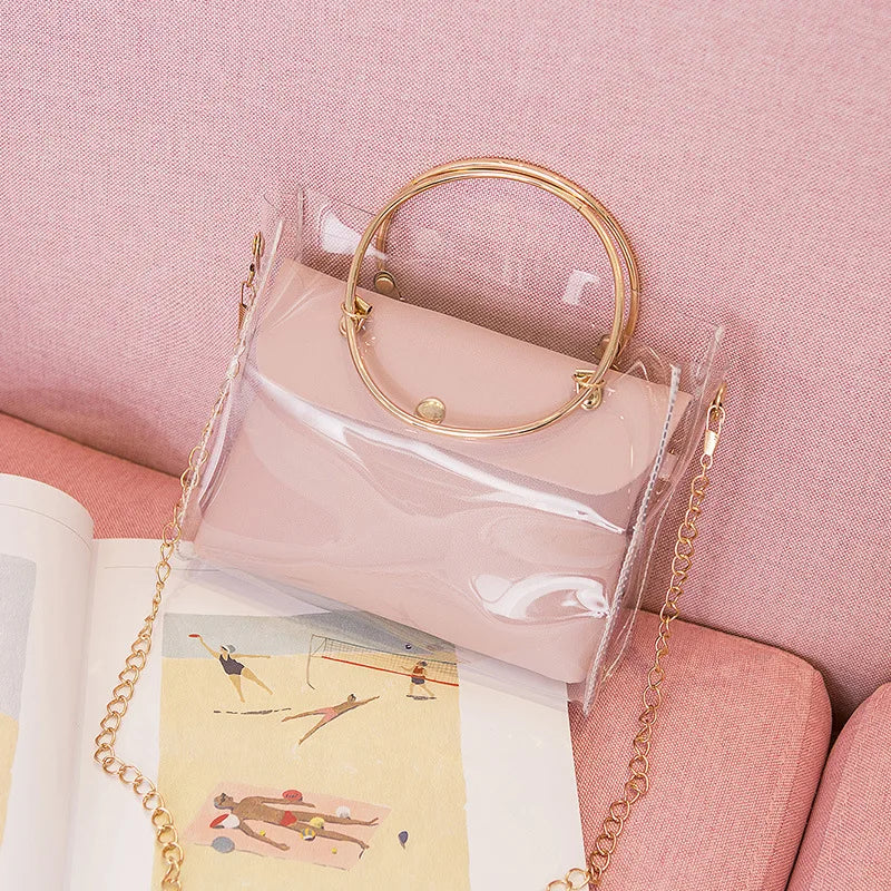 Clear PVC Jelly Women Bucket Bag Small Shoulder Chain Crossbody Messenger