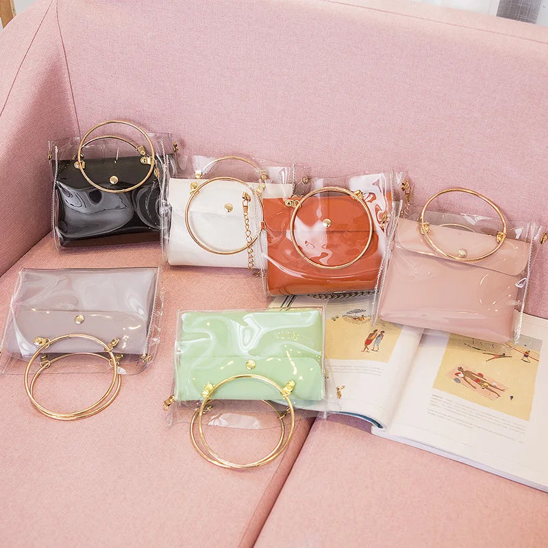 Clear PVC Jelly Women Bucket Bag Small Shoulder Chain Crossbody Messenger
