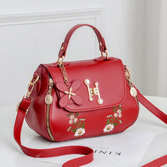Embroidery Female PU Leather Hobos Handbags Lady's Shoulder Crossbody Bag