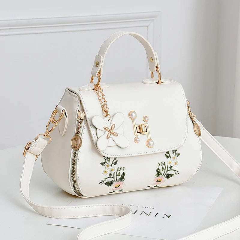 Embroidery Female PU Leather Hobos Handbags Lady's Shoulder Crossbody Bag