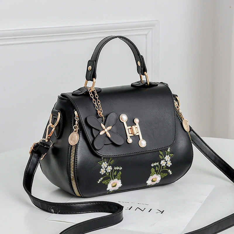 Embroidery Female PU Leather Hobos Handbags Lady's Shoulder Crossbody Bag