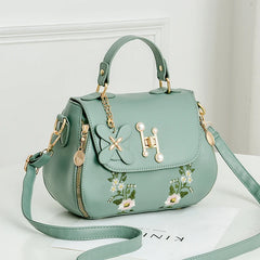 Embroidery Female PU Leather Hobos Handbags Lady's Shoulder Crossbody Bag