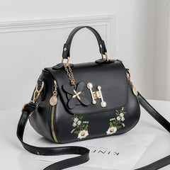 Embroidery Female PU Leather Hobos Handbags Lady's Shoulder Crossbody Bag