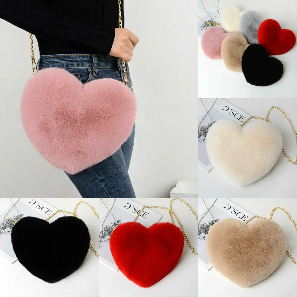 Women's Plush Shoulder Hairy Bag Heart-shaped Chain Handbags