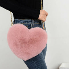 Women's Plush Shoulder Hairy Bag Heart-shaped Chain Handbags