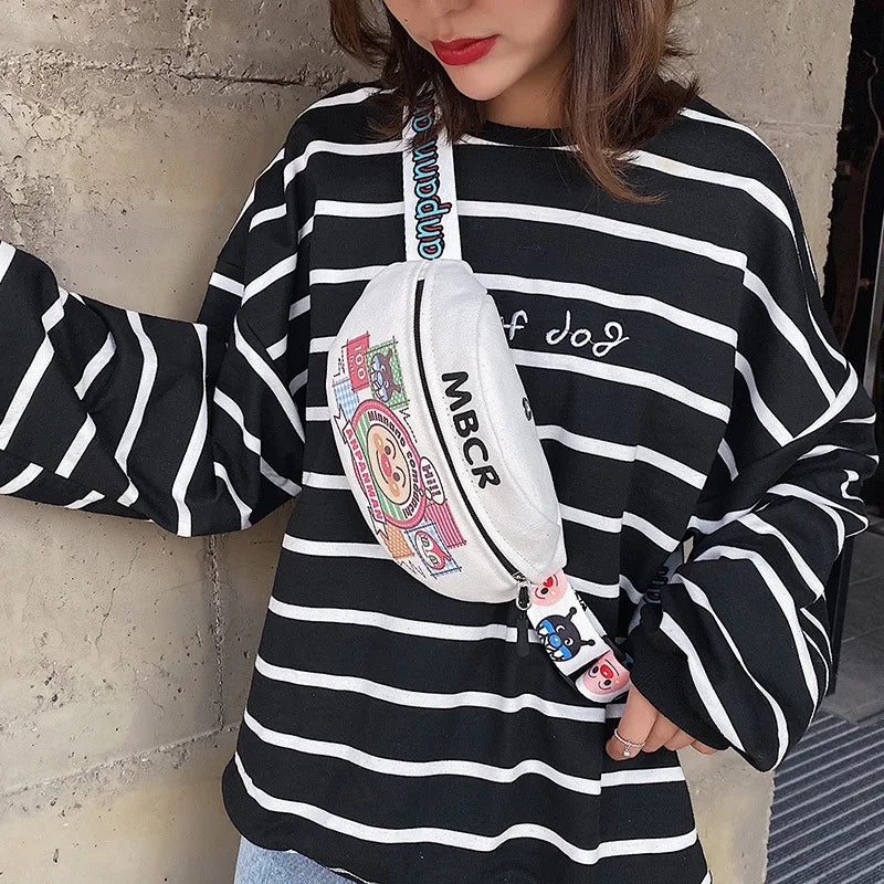 Cartoon Canvas Waist Bag Korea Waist Pack Case Shoulder Bag For Girl