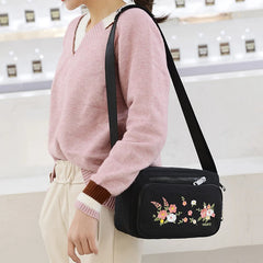 Floral Shoulder Bag Women Nylon Waterproof Soft Zipper Crossbody