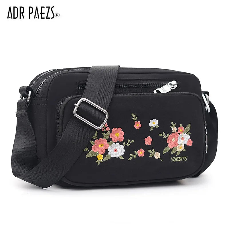 Floral Shoulder Bag Women Nylon Waterproof Soft Zipper Crossbody
