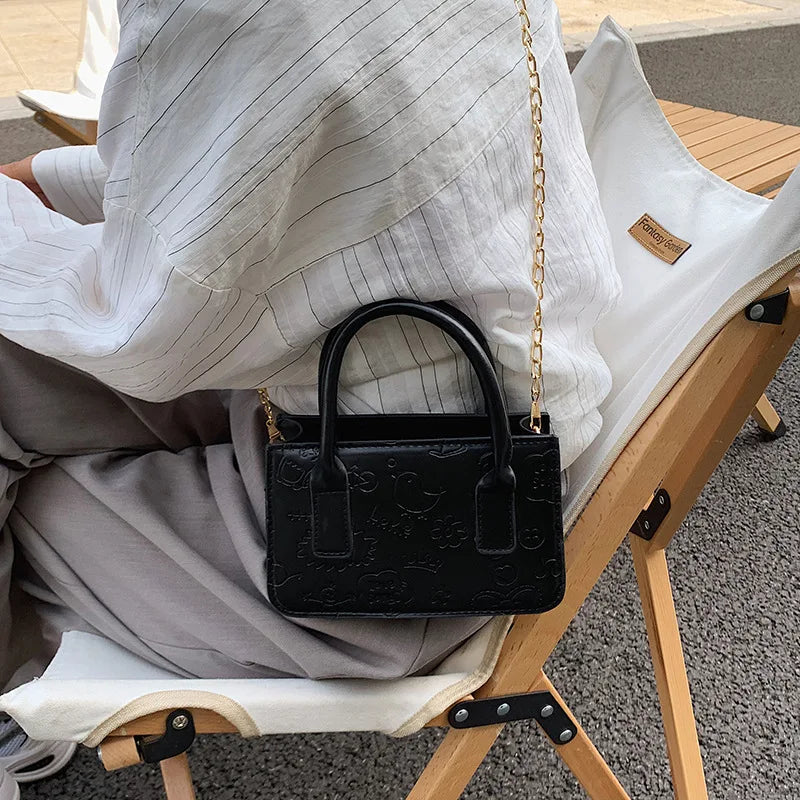 Purse Print Pattern Small Square Bags Women PU Leather Shoulder Bag Tote