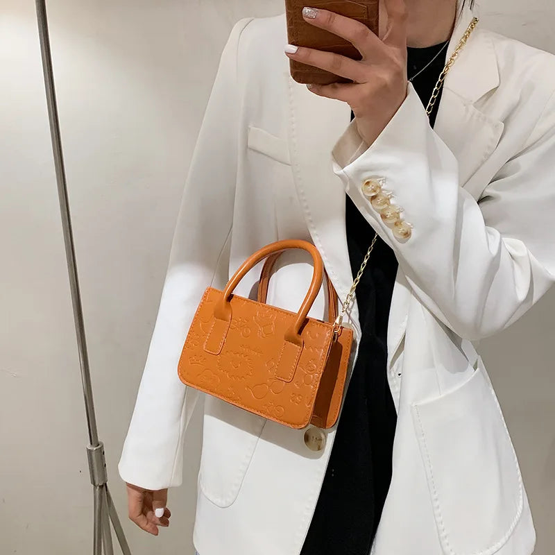Purse Print Pattern Small Square Bags Women PU Leather Shoulder Bag Tote