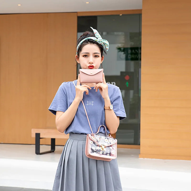 Women Daisy Pattern Shoulder Bag Chain Strap Messenger Handbag Tote
