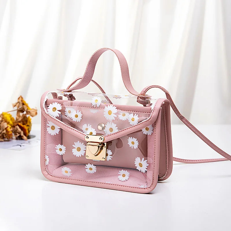 Women Daisy Pattern Shoulder Bag Chain Strap Messenger Handbag Tote