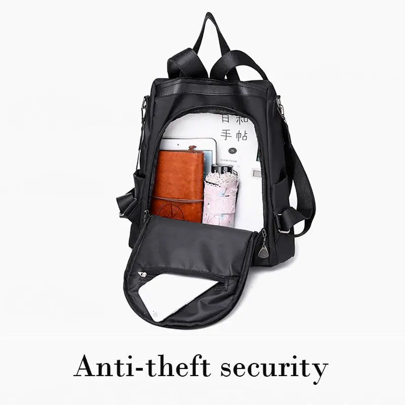 Women's Anti-theft Backpack Black/Grey Travel Shoulder Bag