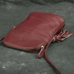 Casual Leather Shoulder Bag Cowhide Women Tassel Mini Messenger Phone Bag
