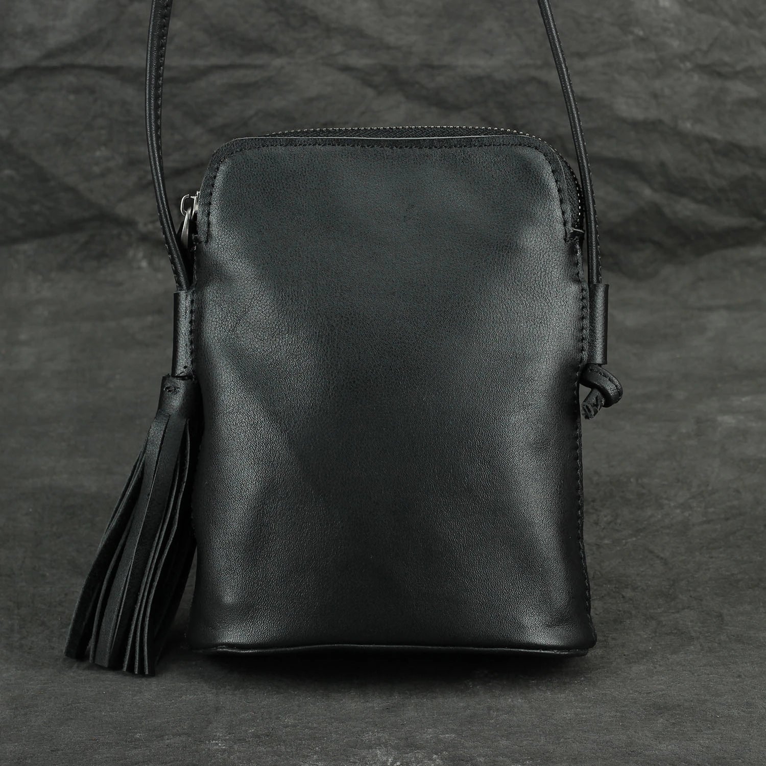 Casual Leather Shoulder Bag Cowhide Women Tassel Mini Messenger Phone Bag