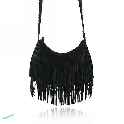 Women Tassel Zipper Cross Body Bag Faux Fur Shoulder Bag