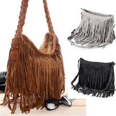 Women Tassel Zipper Cross Body Bag Faux Fur Shoulder Bag