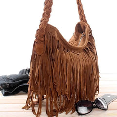 Women Tassel Zipper Cross Body Bag Faux Fur Shoulder Bag