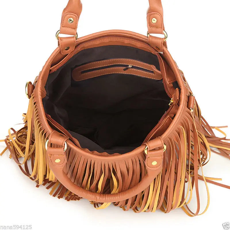 Women Tassel Zipper Cross Body Bag Faux Fur Shoulder Bag