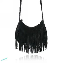 Women Tassel Zipper Cross Body Bag Faux Fur Shoulder Bag