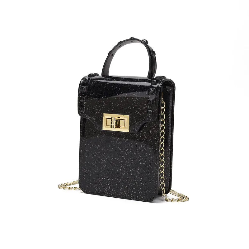 PVC Jelly Bag for Women Candy Phone Flap Bag Metal Chain Messenger Bag