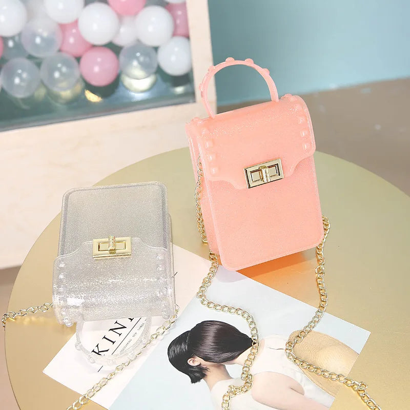 PVC Jelly Bag for Women Candy Phone Flap Bag Metal Chain Messenger Bag