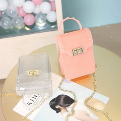 PVC Jelly Bag for Women Candy Phone Flap Bag Metal Chain Messenger Bag
