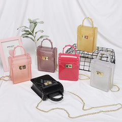 PVC Jelly Bag for Women Candy Phone Flap Bag Metal Chain Messenger Bag