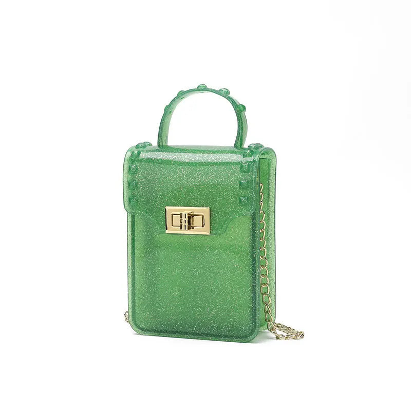 PVC Jelly Bag for Women Candy Phone Flap Bag Metal Chain Messenger Bag