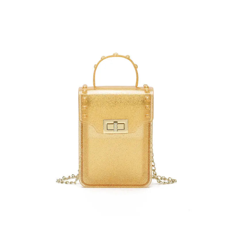 PVC Jelly Bag for Women Candy Phone Flap Bag Metal Chain Messenger Bag