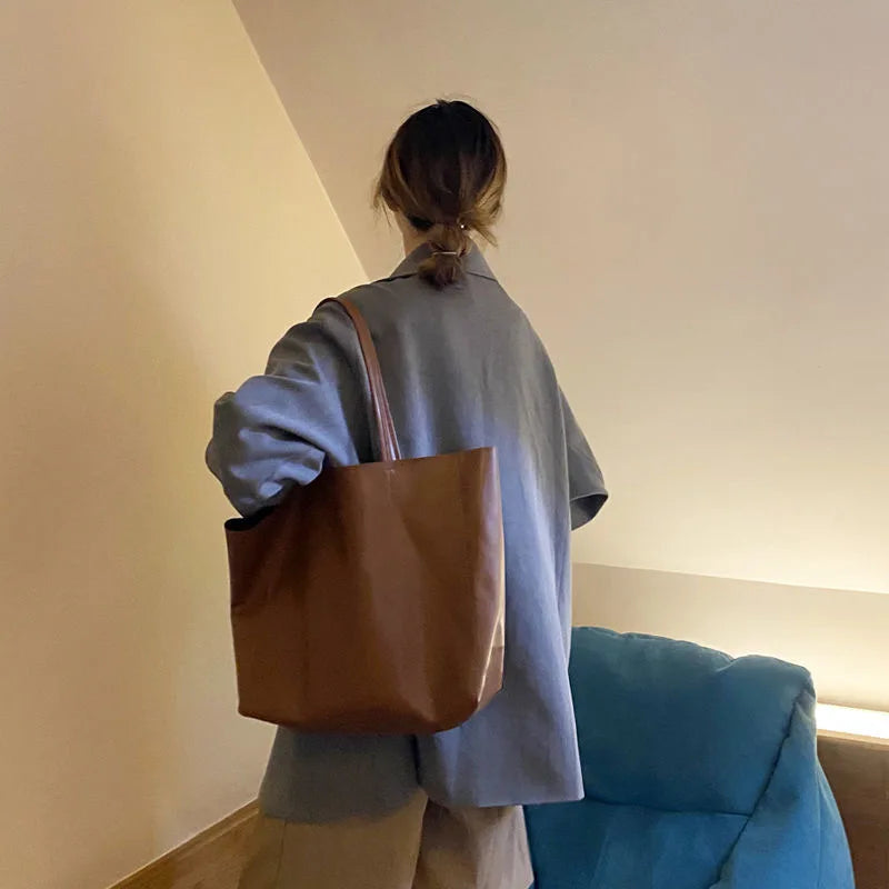 Large Leather Bag Women Tote Bucket Bag Soft PU Shoulder Bags Lady Handbags