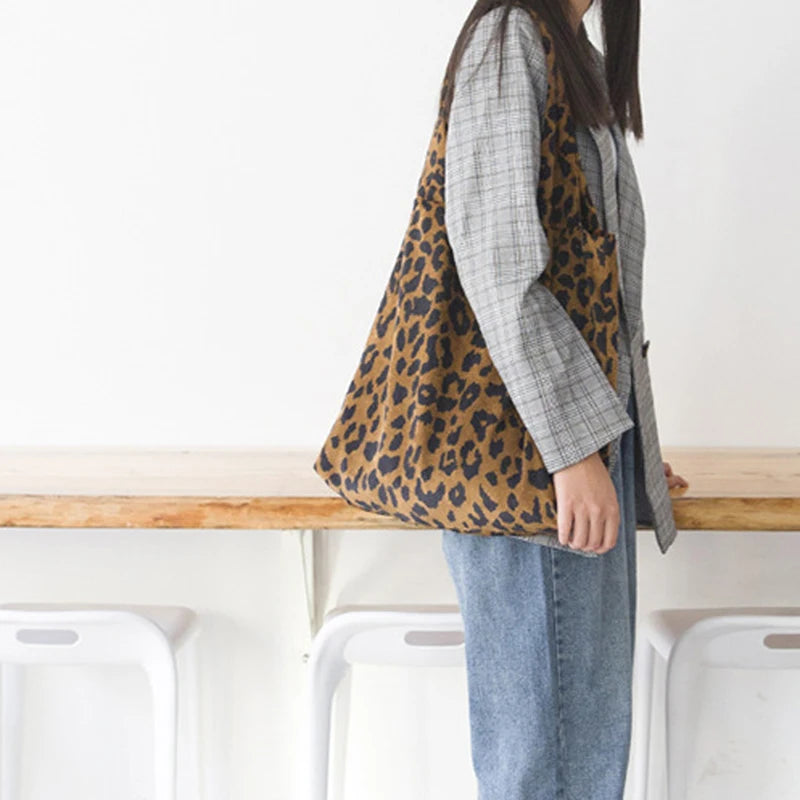 Leopard Print Ladies Cloth Bag Women Shopping Tote Foldable Eco Reusable