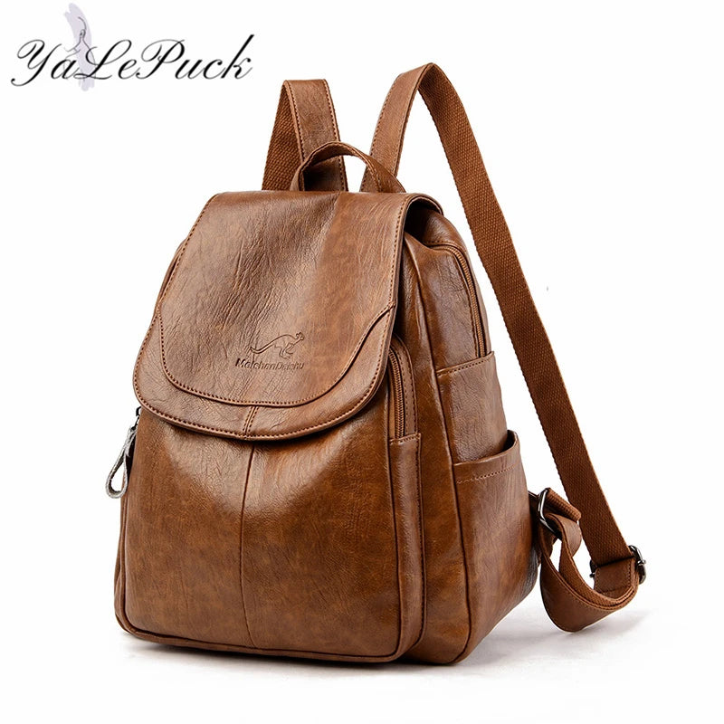 Women Leather Backpack High School Travel Bags Girls mochila feminina