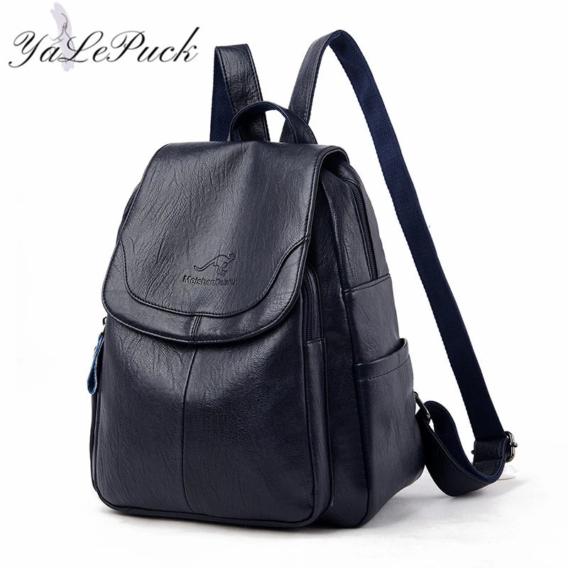Women Leather Backpack High School Travel Bags Girls mochila feminina