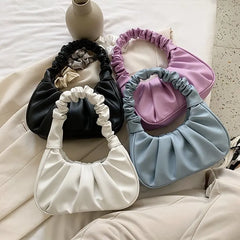 Women Hobo Pleated Tote Bag Candy Underarm Bag Small Handbag And Purses Shoulder