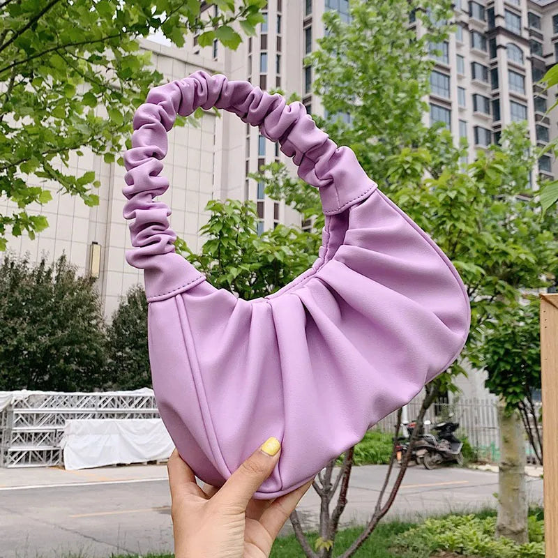 Women Hobo Pleated Tote Bag Candy Underarm Bag Small Handbag And Purses Shoulder