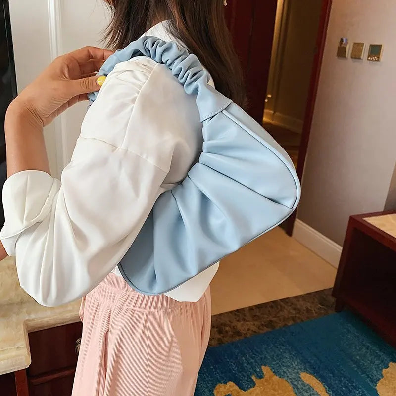 Women Hobo Pleated Tote Bag Candy Underarm Bag Small Handbag And Purses Shoulder