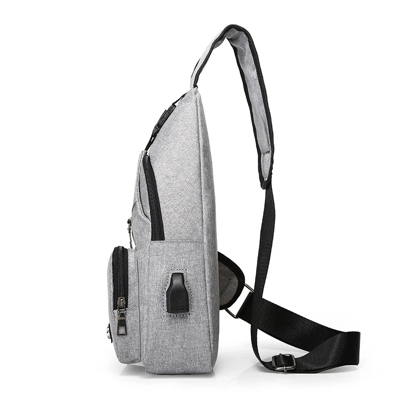 Men's Travel Crossbody Chest Bag USB Charging Headphone Plug Messenger
