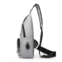 Men's Travel Crossbody Chest Bag USB Charging Headphone Plug Messenger