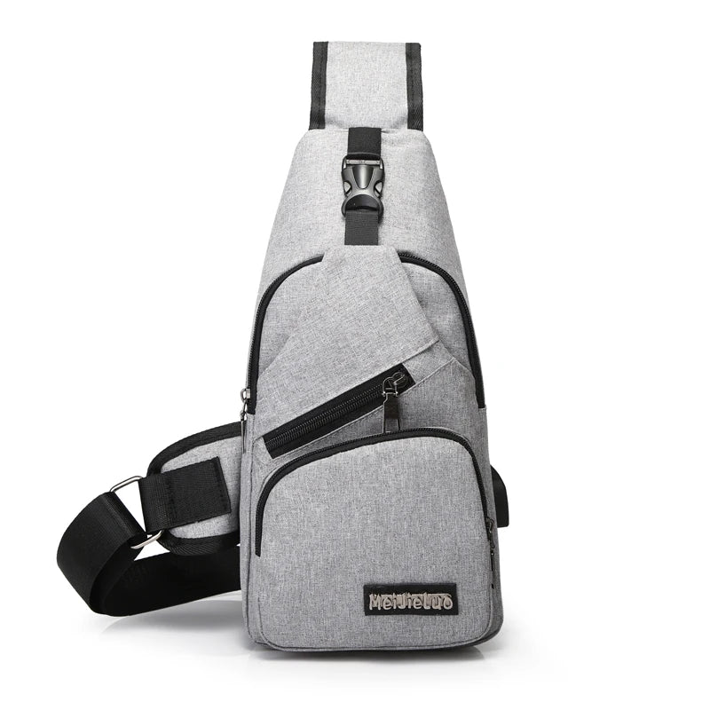 Men's Travel Crossbody Chest Bag USB Charging Headphone Plug Messenger