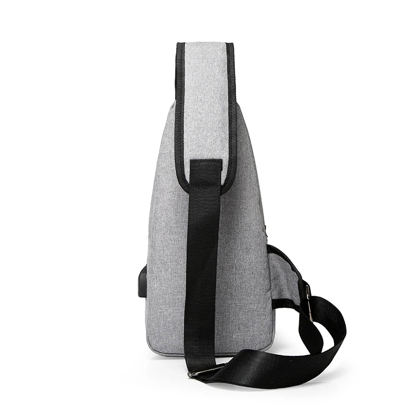 Men's Travel Crossbody Chest Bag USB Charging Headphone Plug Messenger