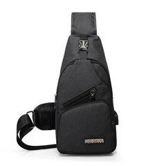 Men's Travel Crossbody Chest Bag USB Charging Headphone Plug Messenger