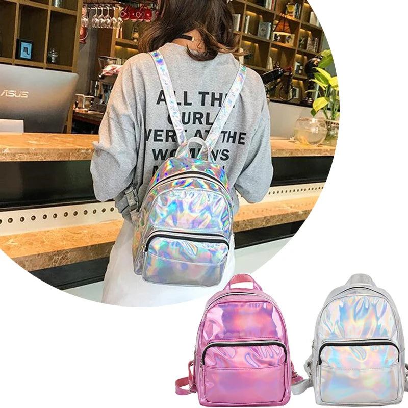 Pink Laser Backpack Mini Bag for Women